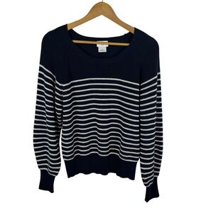 Marella Sport Striped Cotton Knit Sweater Large Navy Nautical Coastal Pullover‎